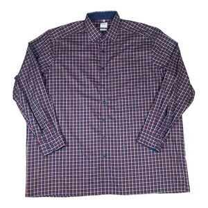 Olymp Luxor Shirt Mens 17 3/4 Comfort Fit‎ Red White Blue Plaid Cotton Germany